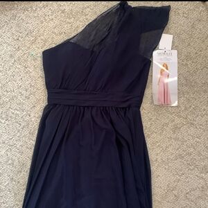 Morilee by Madeline Gardner  navy long dress with chiffon overlay Size 12